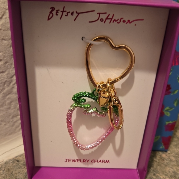 Betsey Johnson Gold Heart Keychain with Pink and Green Accents New - Picture 2 of 2